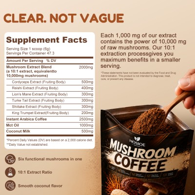 Hosioe Mushroom Coffee, 2000mg Instant Mushroom Coffee Powder (47 Servings)
